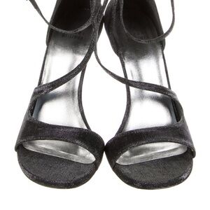Stuart Weitzman metallic pewter strappy sandal as 8.5